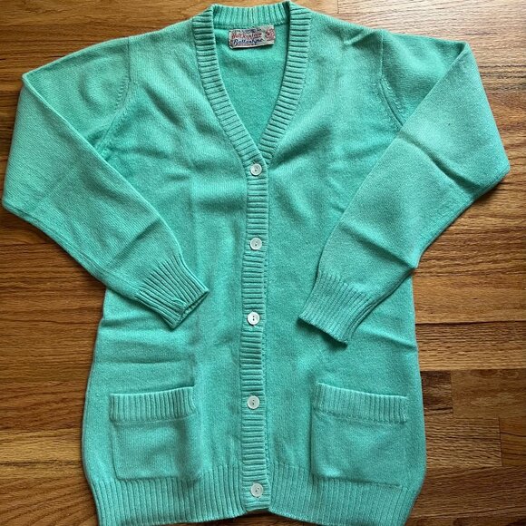 Vintage Ballantyne mint green cashmere cardigan w/pockets womens XS-S, Scotland - Picture 1 of 7